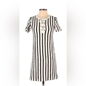 Zara Black and White Vertical Striped Short Casual Dress - Size Small